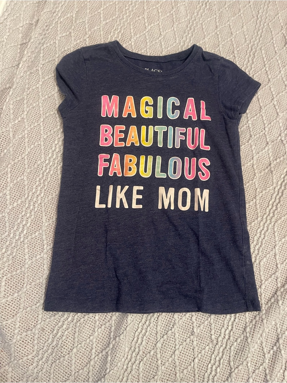 Place Navy Graphic Tee with Multicolor Rainbow Lettering
